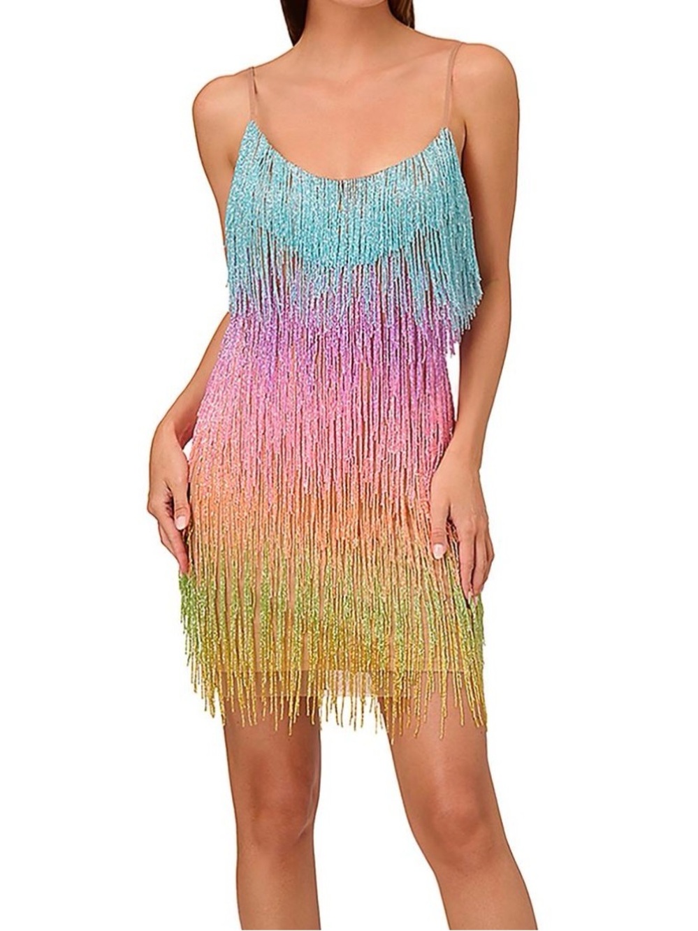 Liv Foster Ombre Beaded Fringe Bodycon Mini Dress